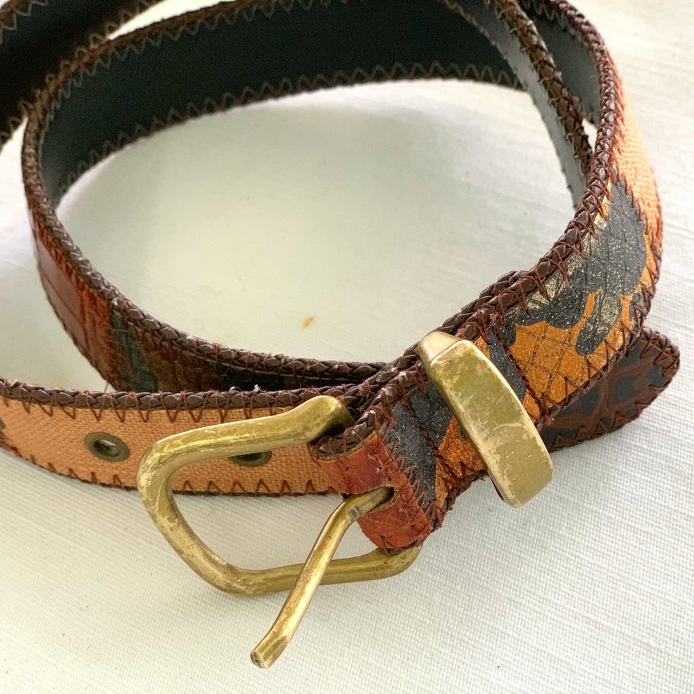 Women's Brown Patchwork Boho Belt Small